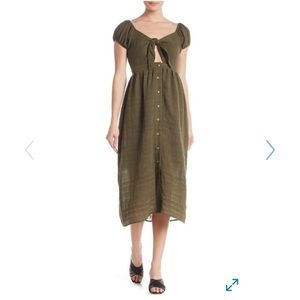 NWOT Olive Green Front Tie Midi Dress